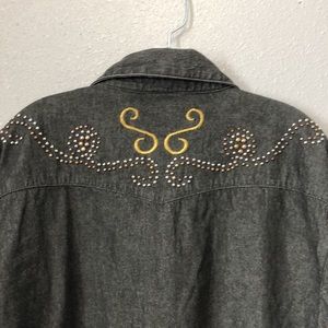 Vintage Oakbrook Black denim shirt Women's large L long sleeve gold bling rodeo